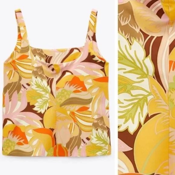 NWT - Zara Yellow/Orange 70s Retro Print Top - Picture 4 of 6